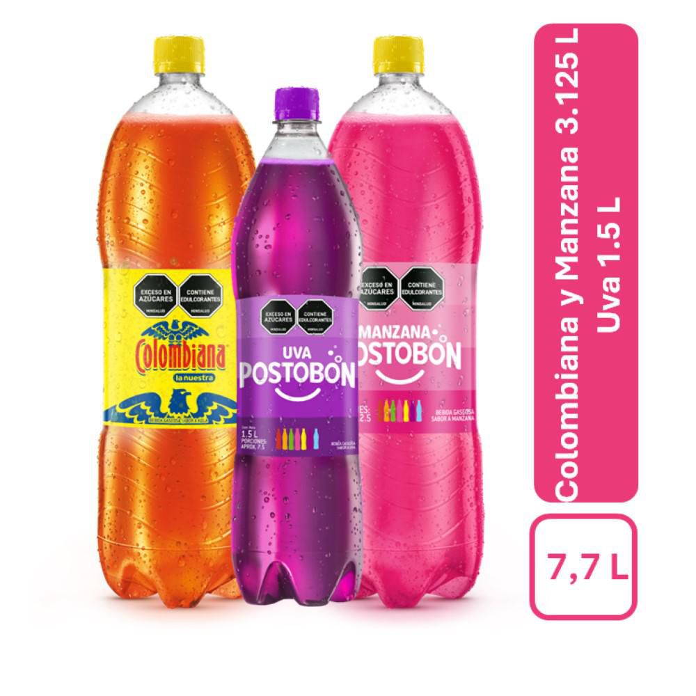 Gaseosa POSTOBON manzana + colombiana + uva (6250 ml)
