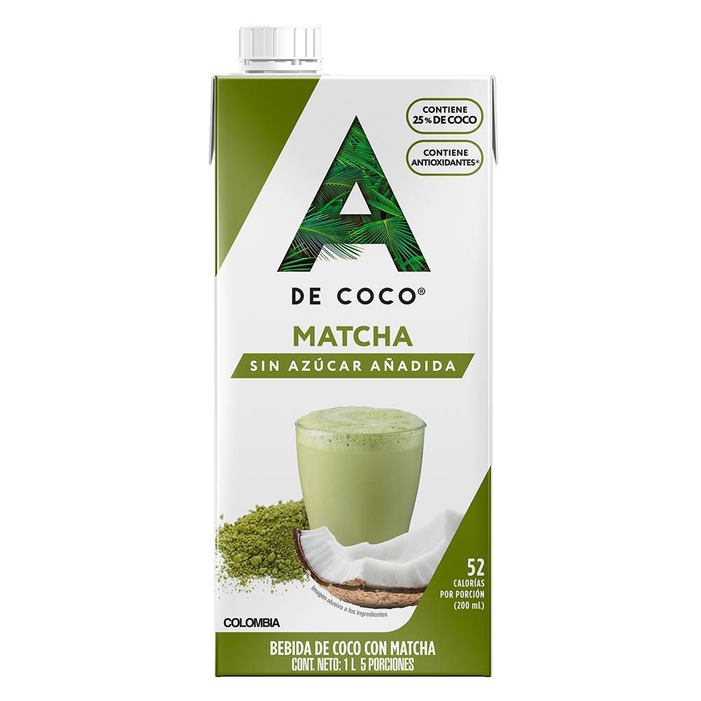Bebida de coco A DE COCO con matcha sin azúcar (1000 ml)