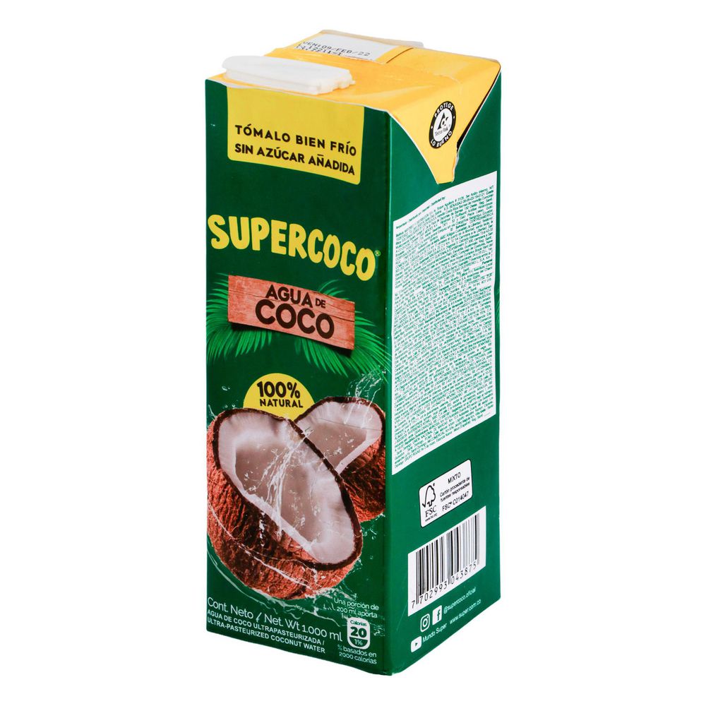 Agua de coco SUPERCOCO tetra pack (1000  ml) img #2