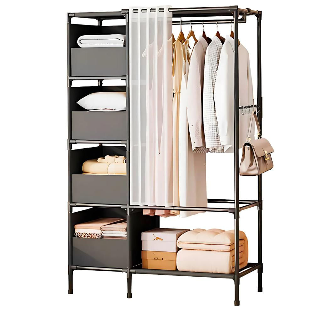 Closet Ropero Armario Perchero Organizador Con Cortina Color Negro