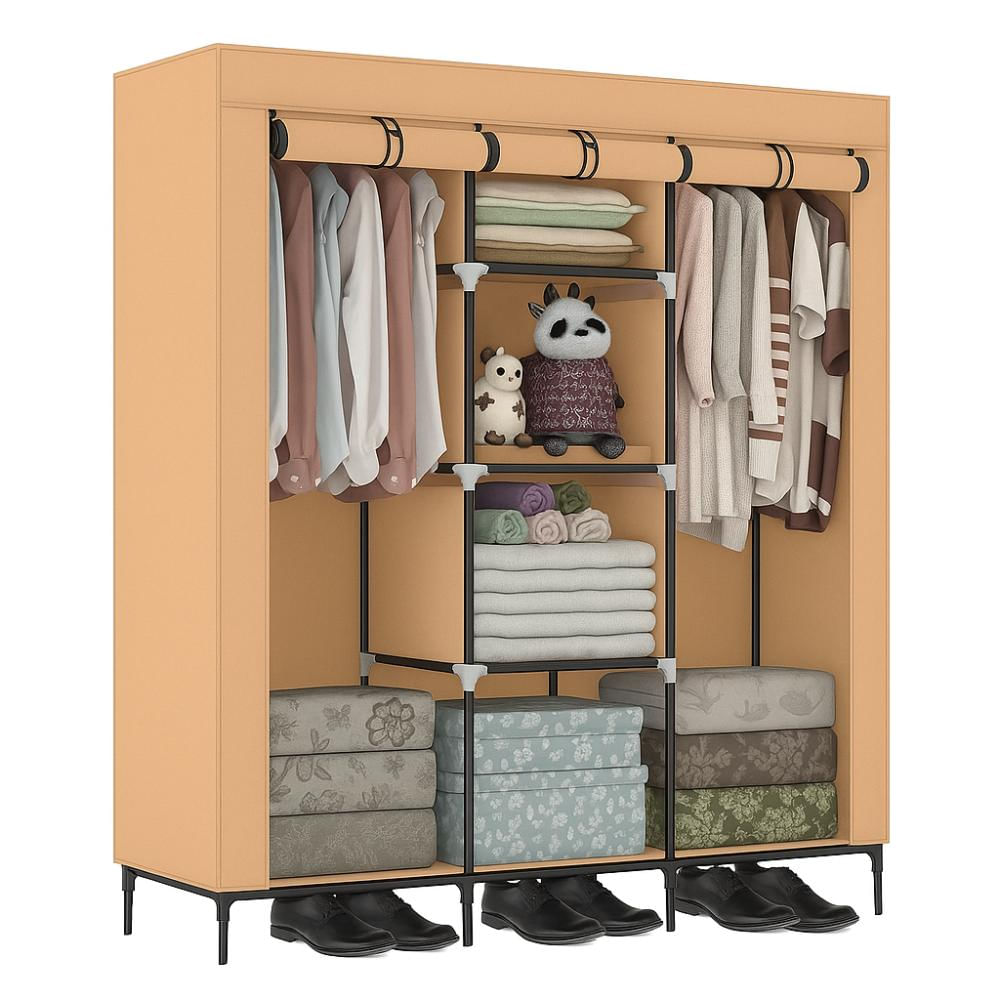 Closet Ropero Armario 3 Puertas Estante Organizador De Ropa Beige