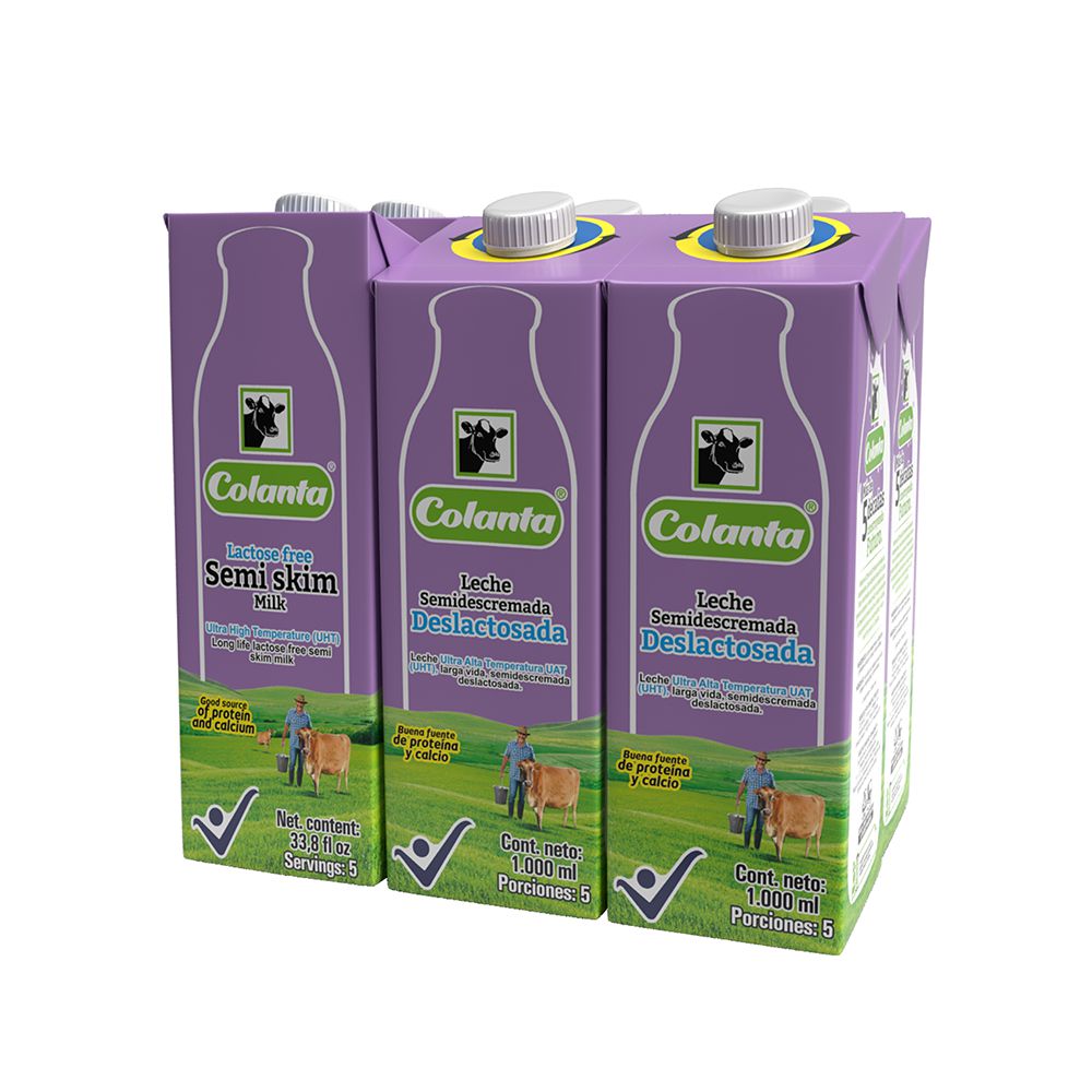 Leche deslactosada COLANTA semidescremada en caja x6und (6000 ml)