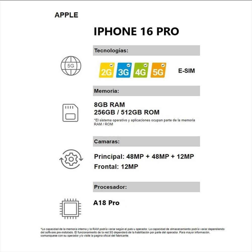 Iphone 16 Pro 256Gb Desierto Titanio Esim img #5