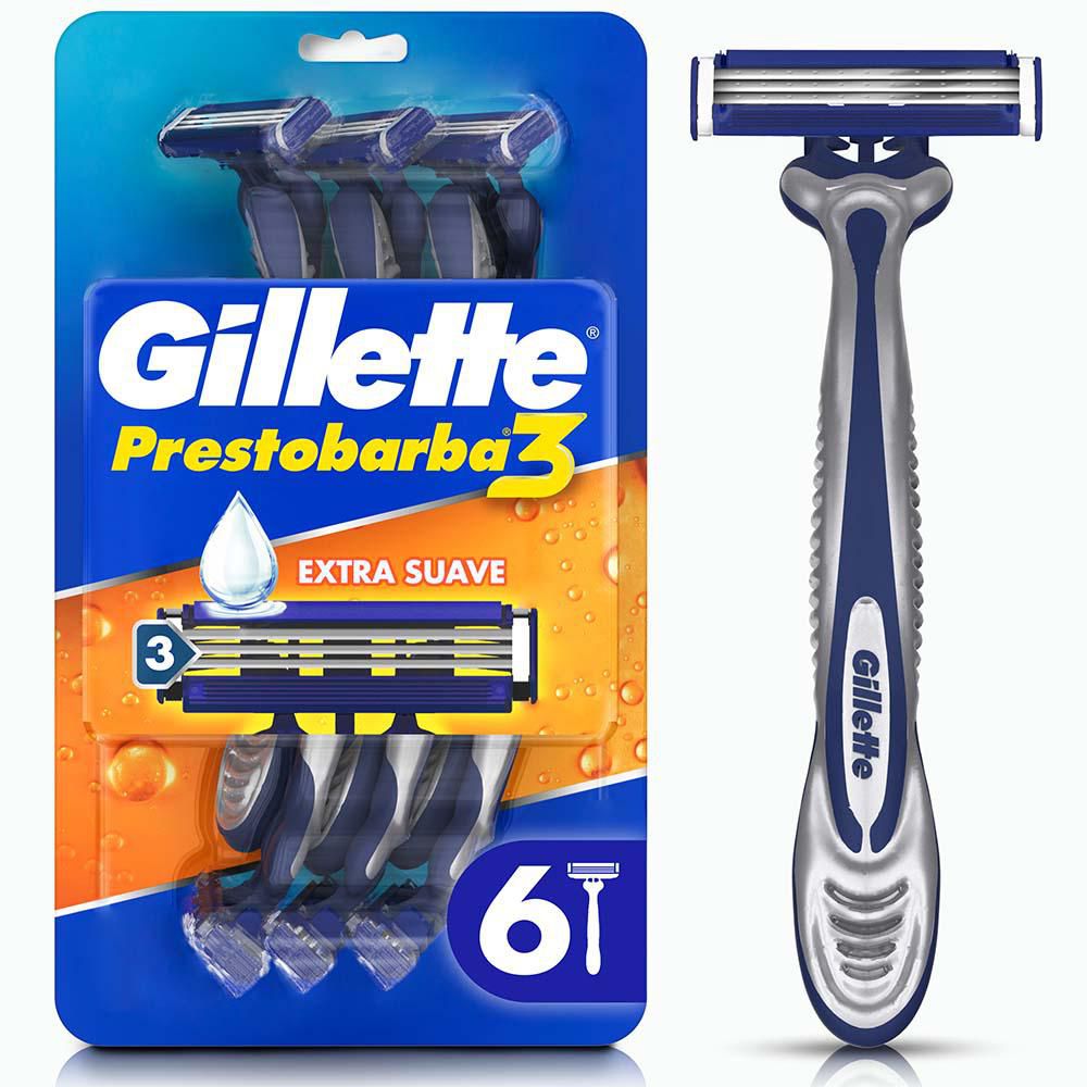 Máquina de afeitar PRESTOBARBA gillette 3 afeitado al ras (6 und)