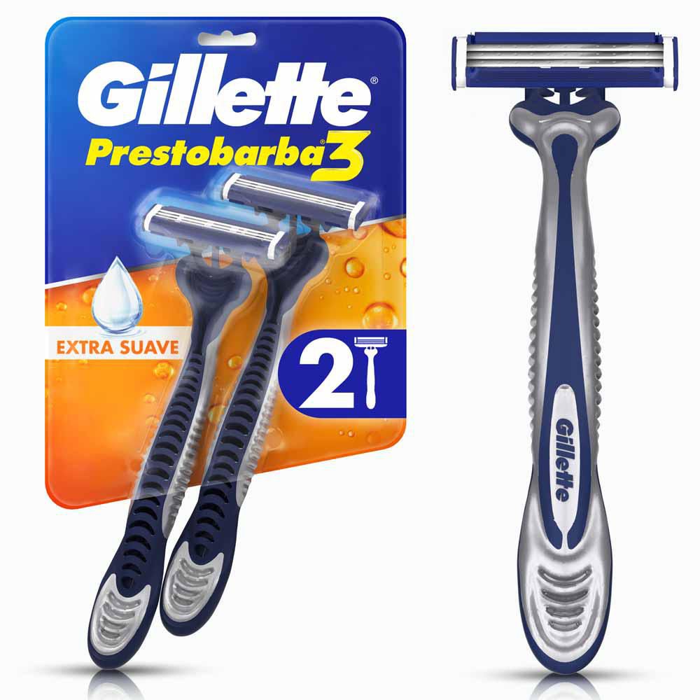 Máquina de afeitar PRESTOBARBA gillette 3 afeitado al ras (2 und)