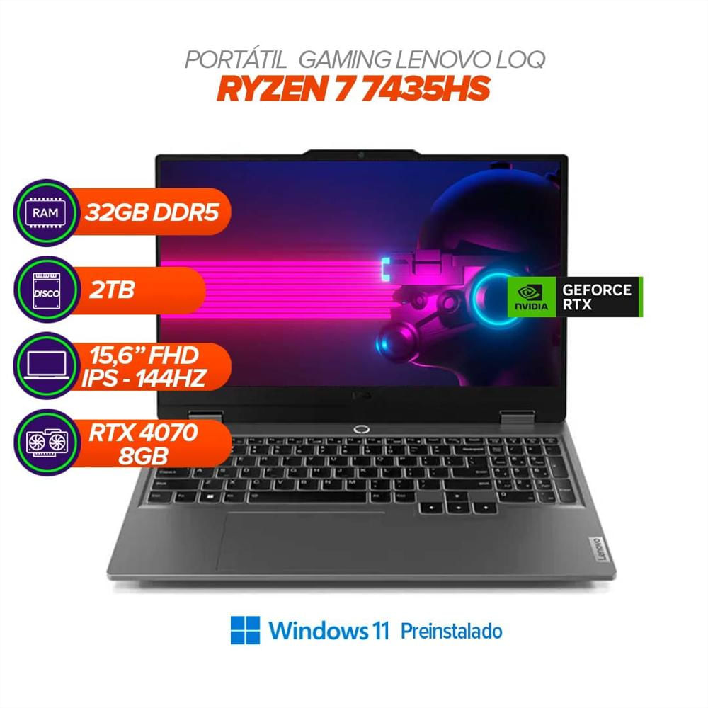 Portatil Gamer Lenovo Loq Amd Ryzen 7 7435Hs Rtx 4070 8Gb Ssd 2Tb Ram 32Gb 15,6'' Fhd Ips 144Hz 15Arp9 img #1