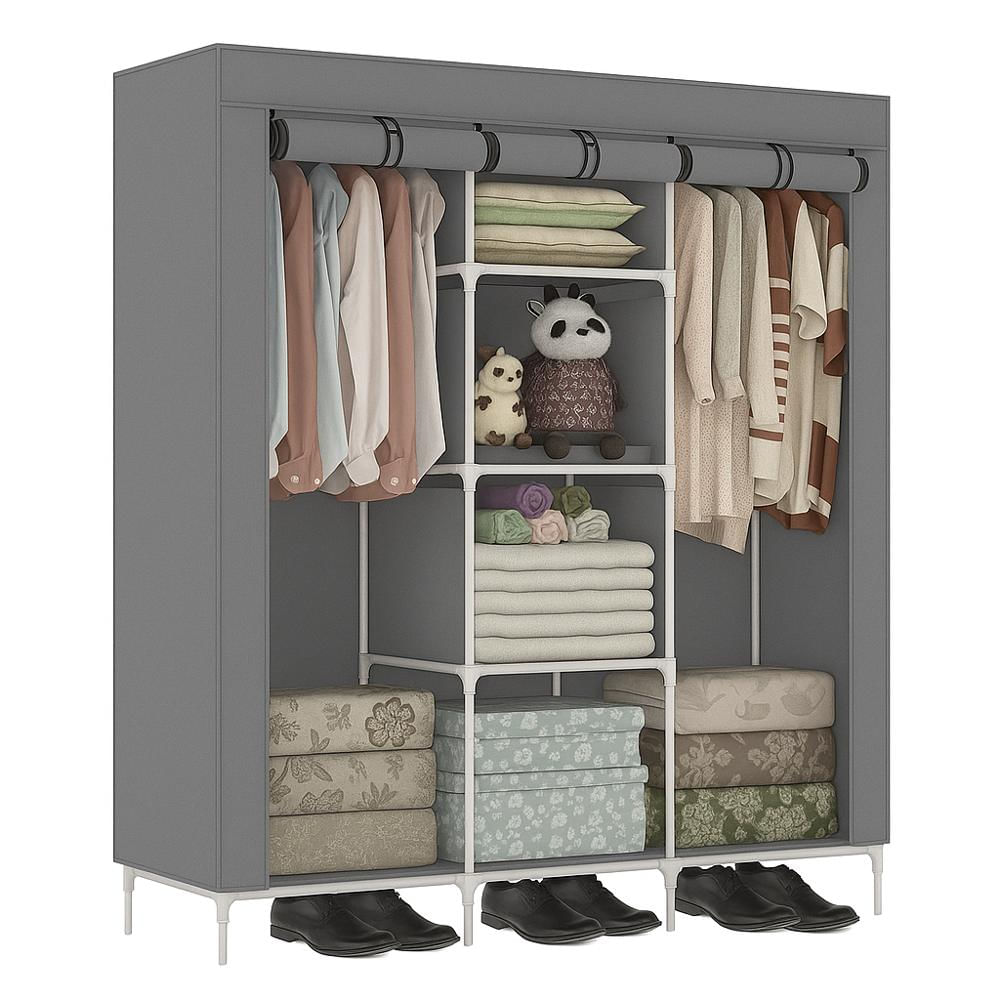 Closet Ropero Armario 3 Puertas Estante Organizador De Ropa Gris