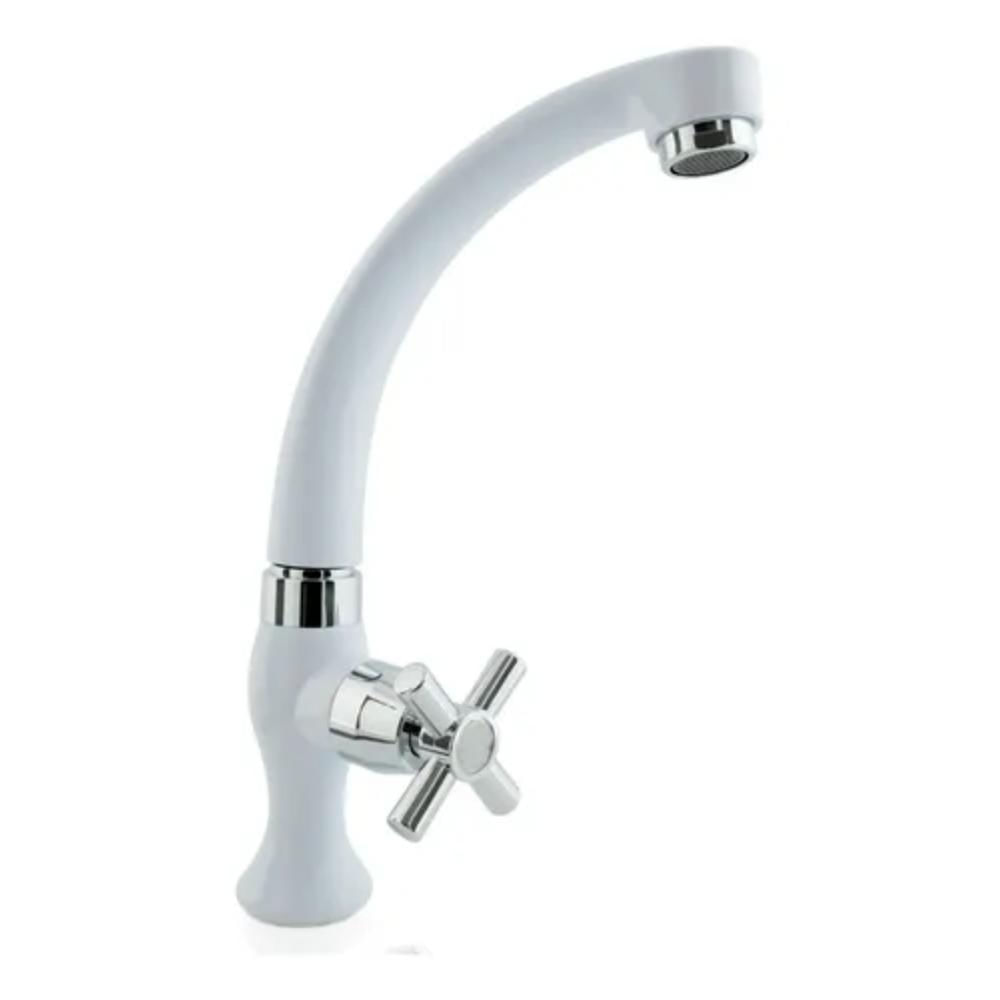 Grifería Para Lavaplatos Agua Fría Manija Tipo Cruceta Color Blanca Herraje Ferretería Hogar Decoración