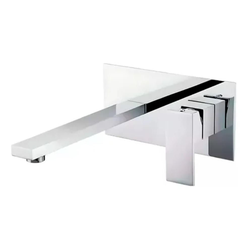Grifería Monocontrol De Pared Para Lavamanos Cuadrado Color Plateado Herraje Ferretería Hogar