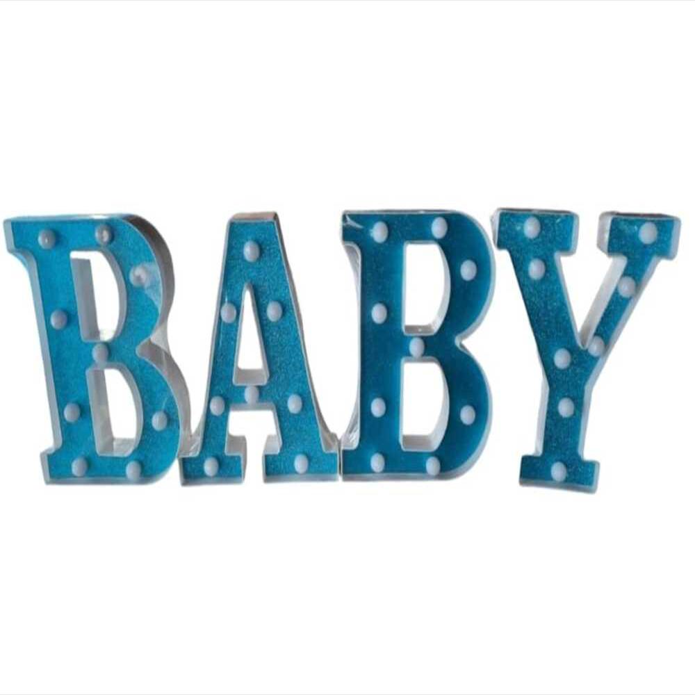 Letras Led Baby 3D Escarchadas En Azul Decoración Iluminada Para Eventos De Niño
