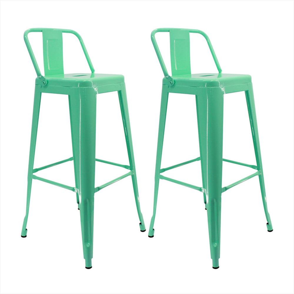 Kit X 2 Butaco Alto Tolix Con Espaldar Tipo Bar Verde Menta