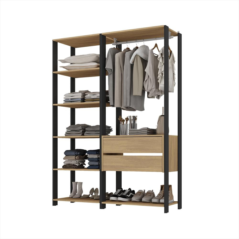Armario Closet Aureo 135Cm Color Negro Cafe