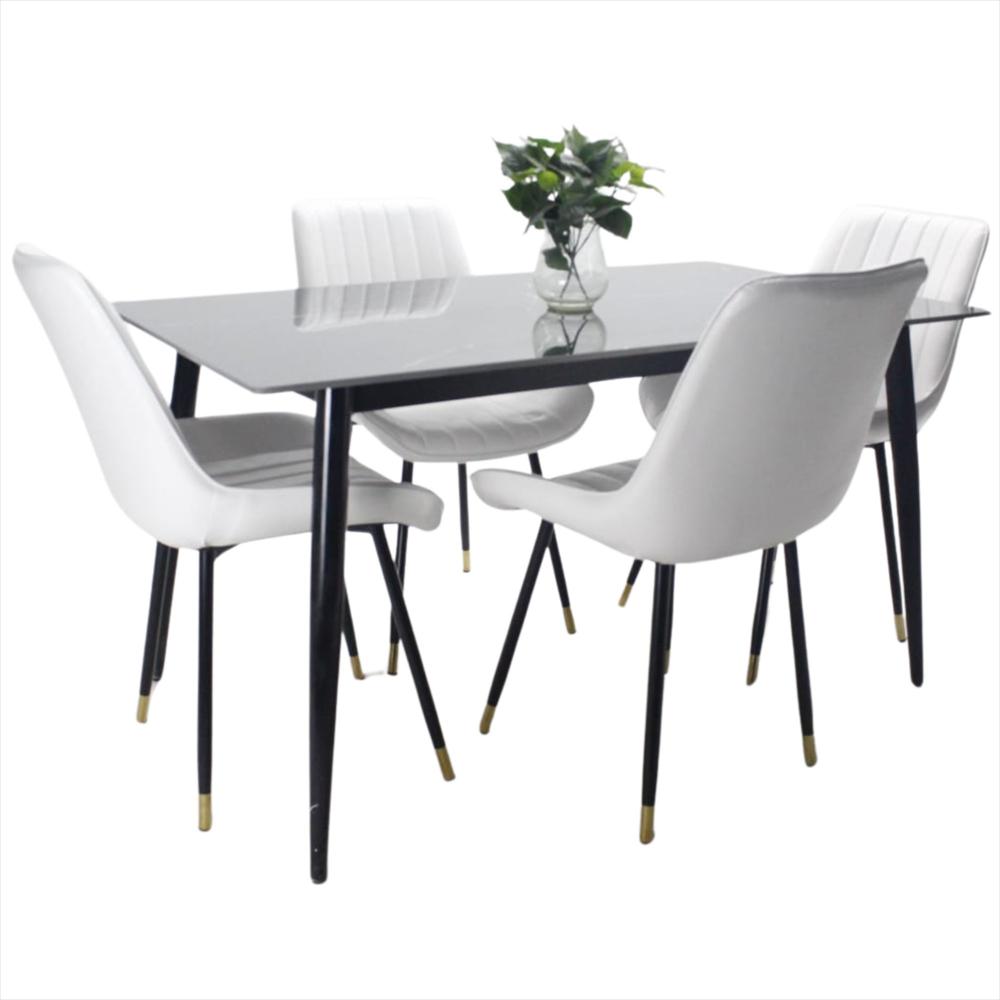 Comedor Genova En Marmol Negro 4 Puestos Silla Blanca
