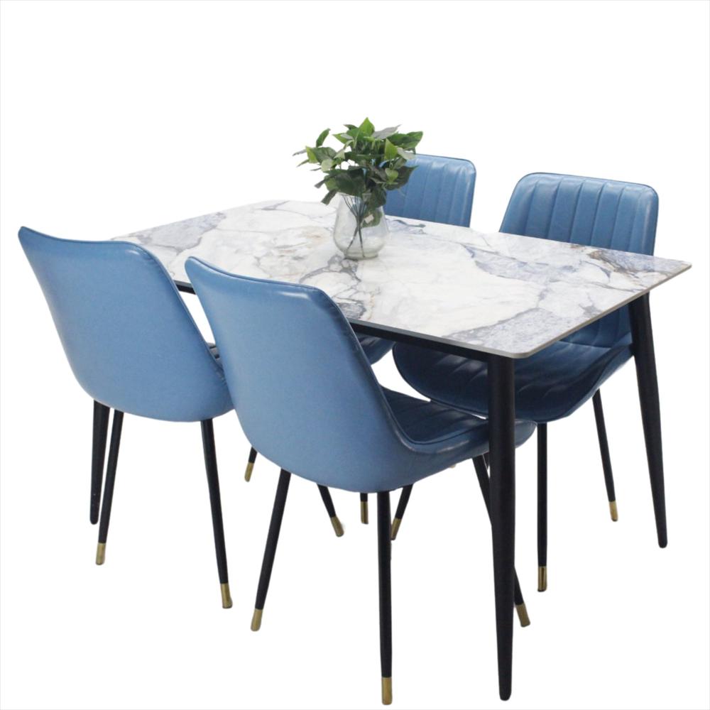 Comedor Genova En Marmol Azul 4 Puestos Silla Azul