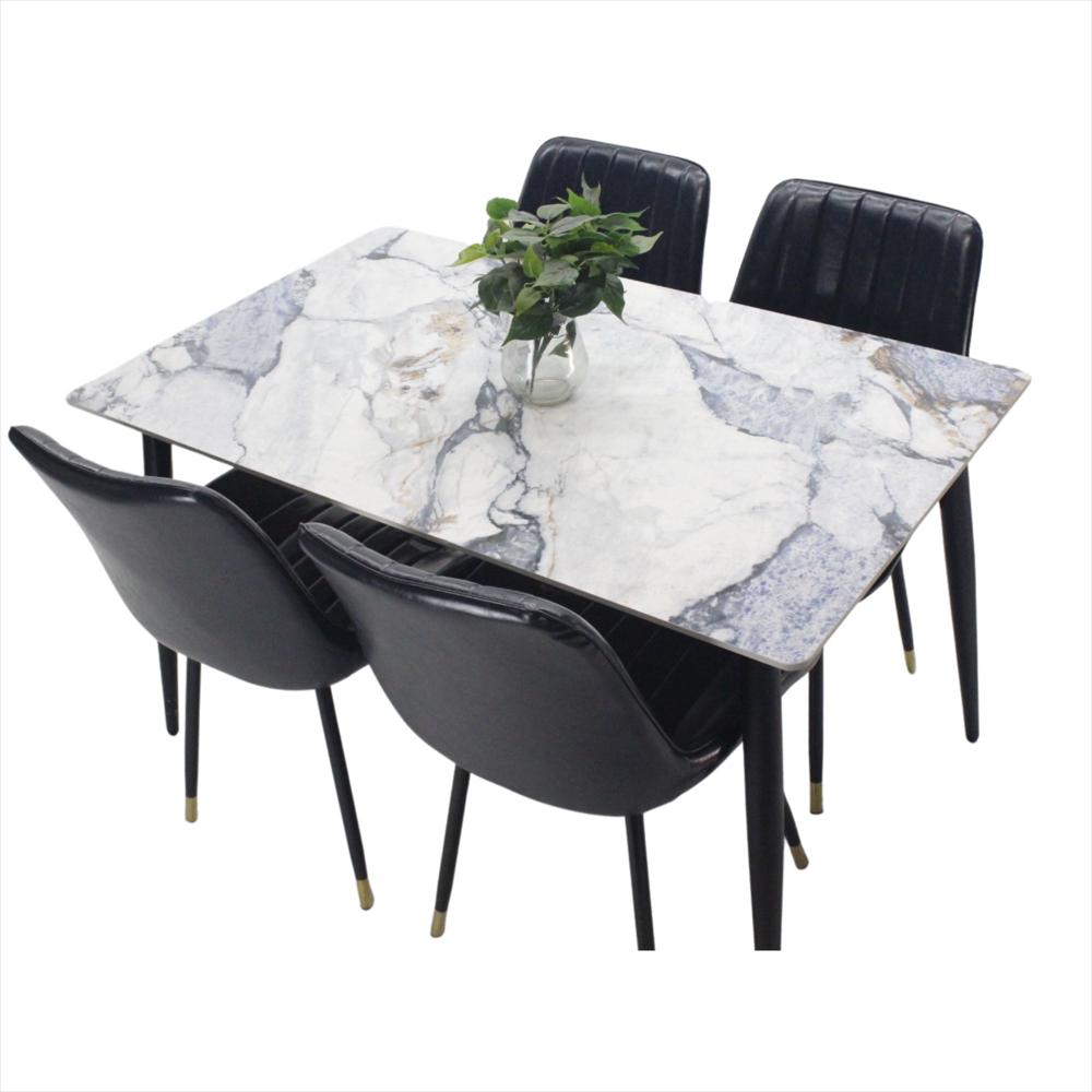 Comedor Genova En Marmol Azul 4 Puestos Silla Negra