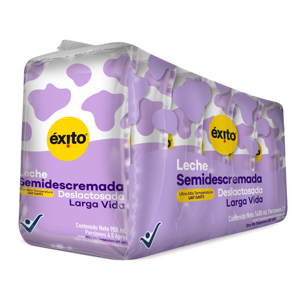 Leche deslactosada EXITO MARCA PROPIA semidescremada x6und (5400 ml)