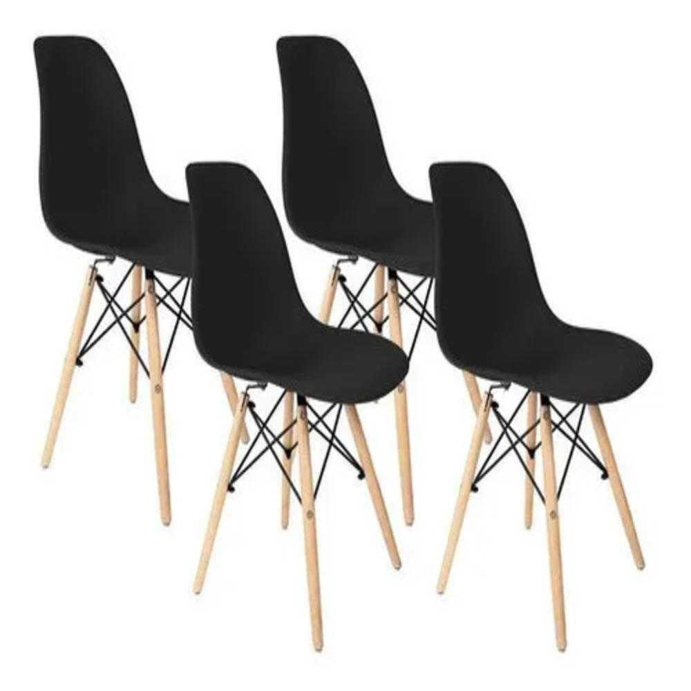 Set 4 Sillas Eames Estructura Modernas Silla Comedor Beige Negro