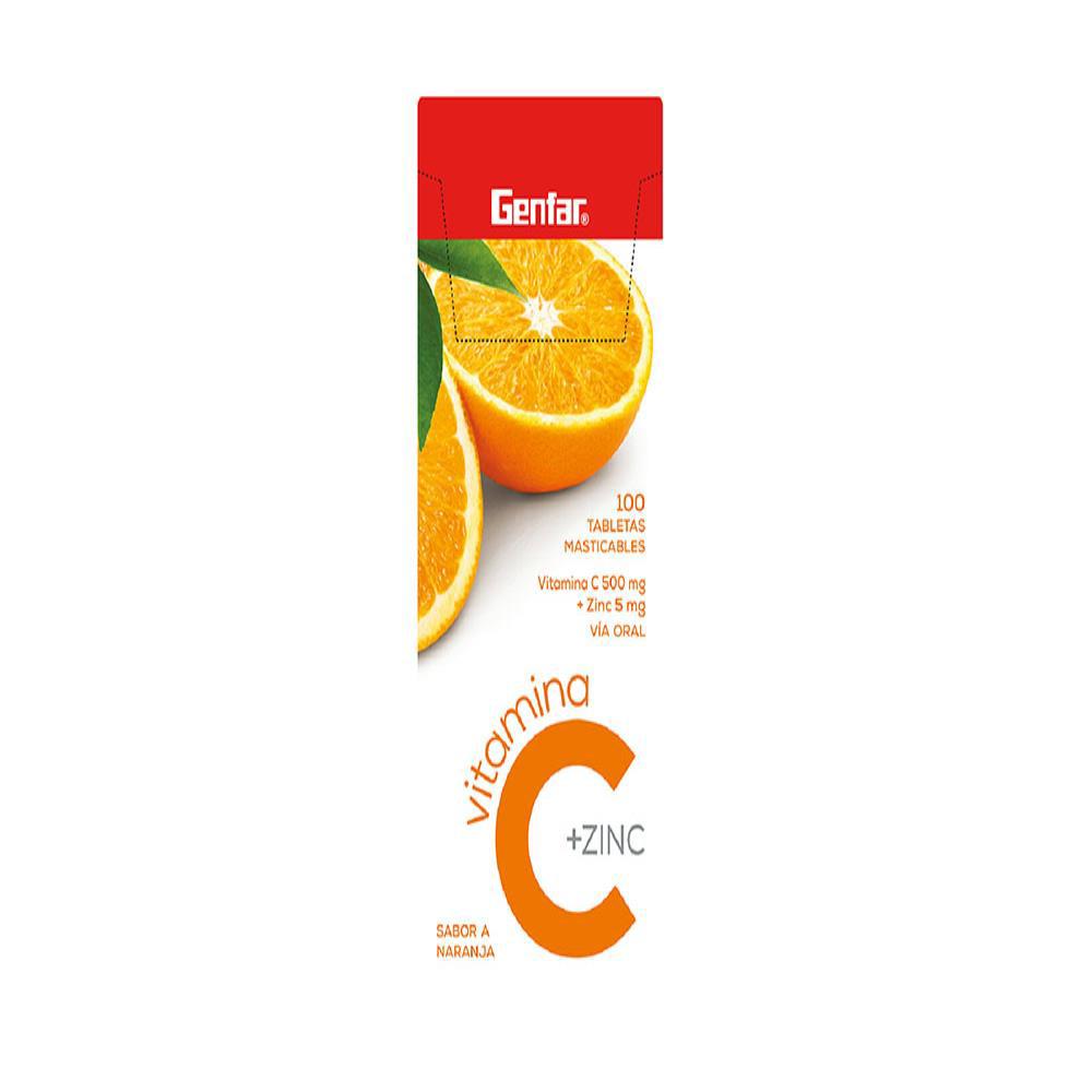 Vitamina C + Zinc Genfar Naranja Caj 100 Tab 1 U