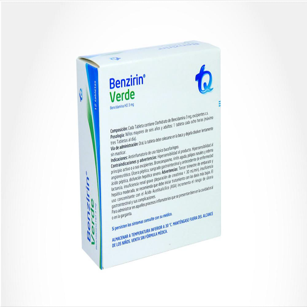 Benzirin Verde Bencidamina Clorhidrato 3Mg Tab Mas Oral Eucalipto Caj 12 Tab 1 U img #3