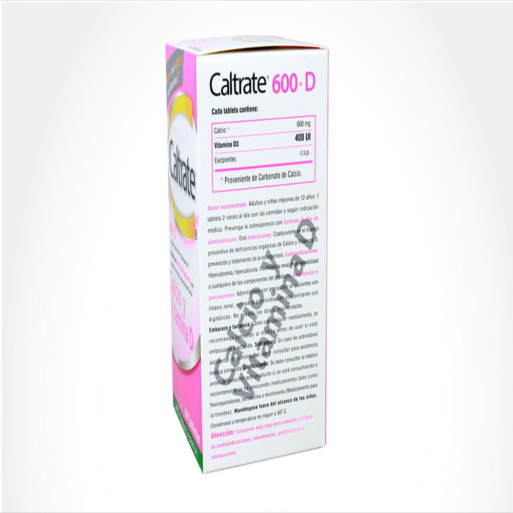Caltrate Calcio Carbonato 600Mg/Vitamina D (Colecalciferol) 400Ui Tab Oral 600 + D Caj 60 Tab 1 U img #3