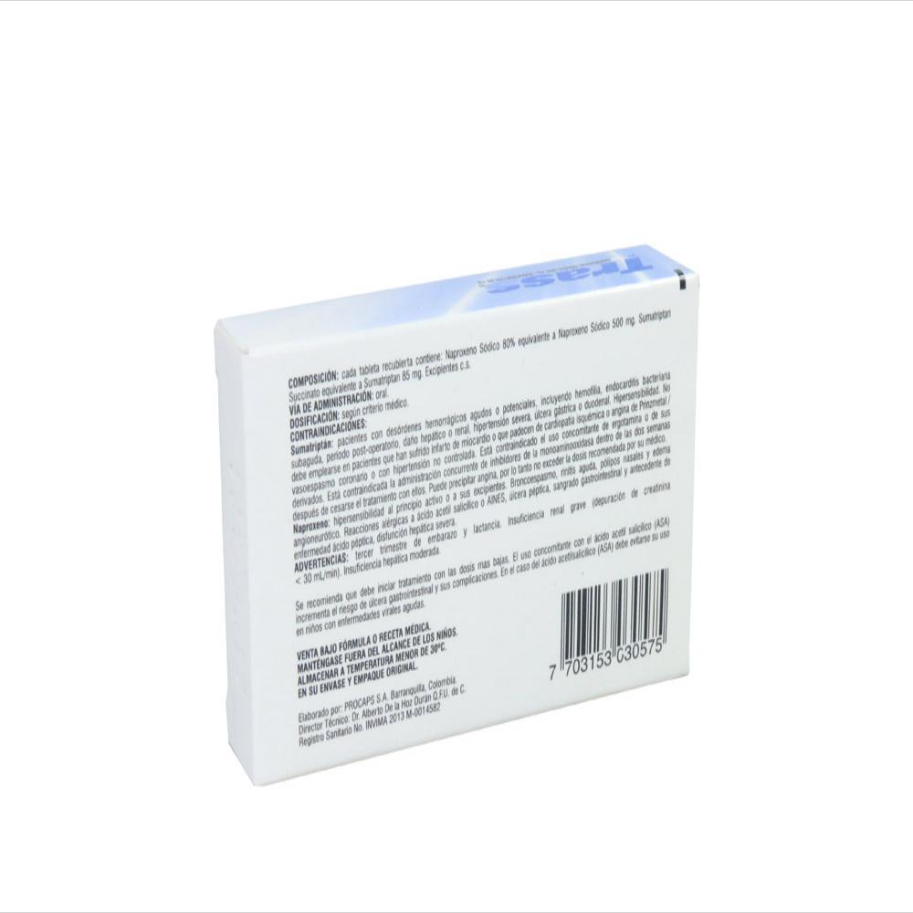 Trass Naproxeno 500Mg/Sumatriptan 85Mg Tab Rec Oral Caj 4 Tab 1 U img #2