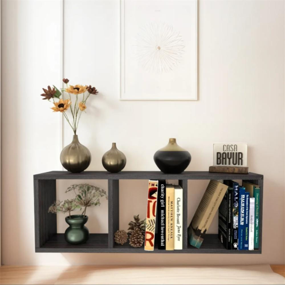 Repisa Flotante Cubo 3 Módulos Biblioteca Decoracion Organizador Libros Moderna Gris Oscuro