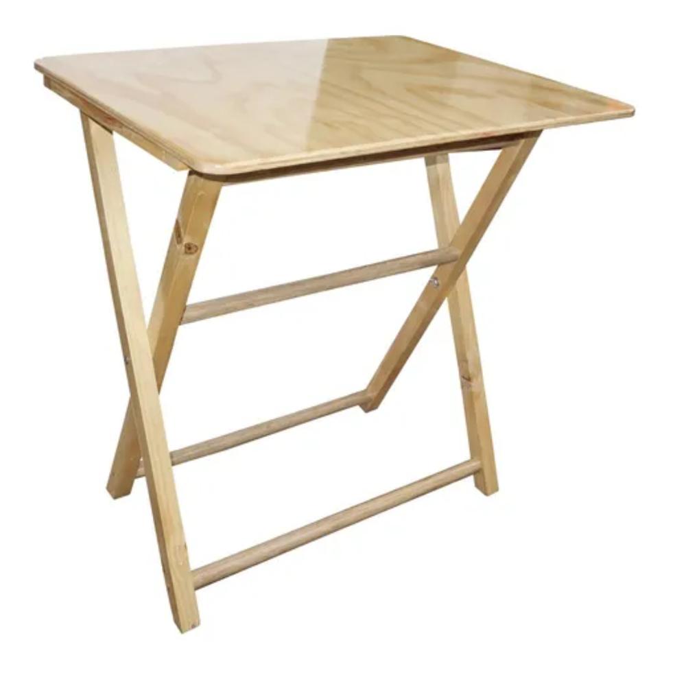 Mesa Cuadrada Plegable En Madera Pino Color Natural Interiores Exteriores Decoración Camping
