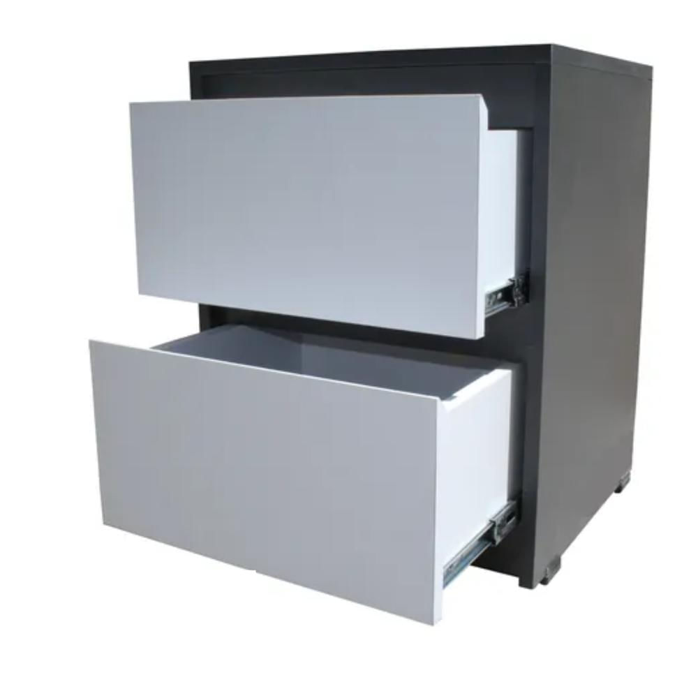 Mesa De Noche Nochero Con Cajones En Madera Color Gris Y Blanco Decoración Hogar