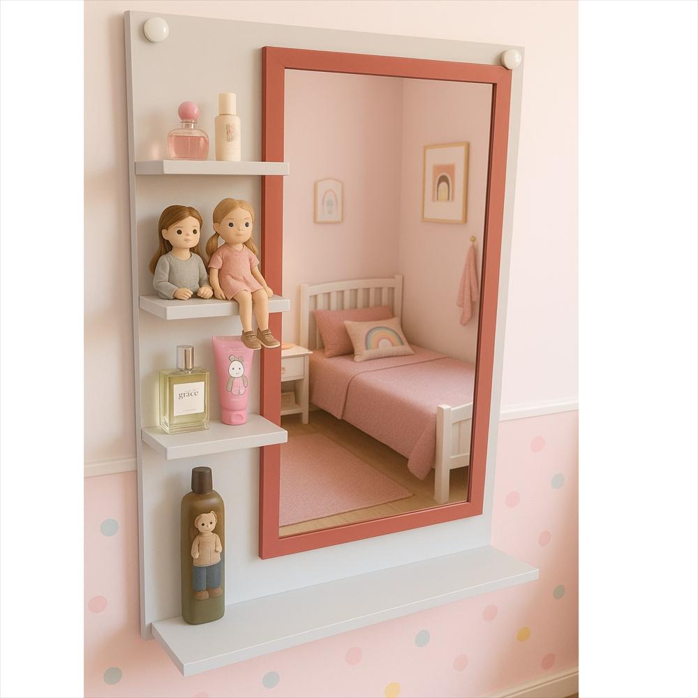 Repisa Decorativa Con Espejo Y Madera Para Sala Baño O Dormitorio
