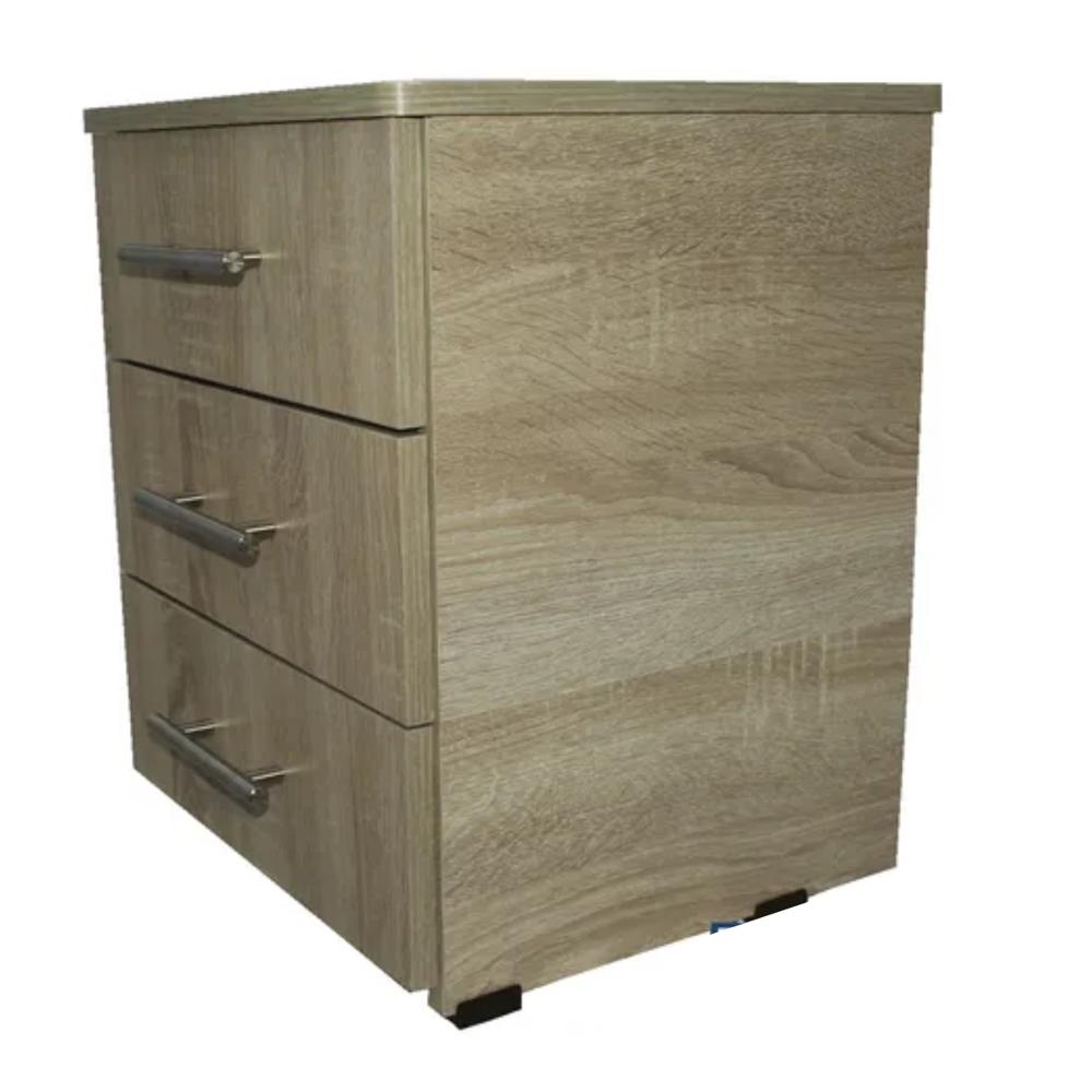 Mesa De Noche 3 Cajones Madera Color Beige Muebles Dormitorio Decoración Hogar