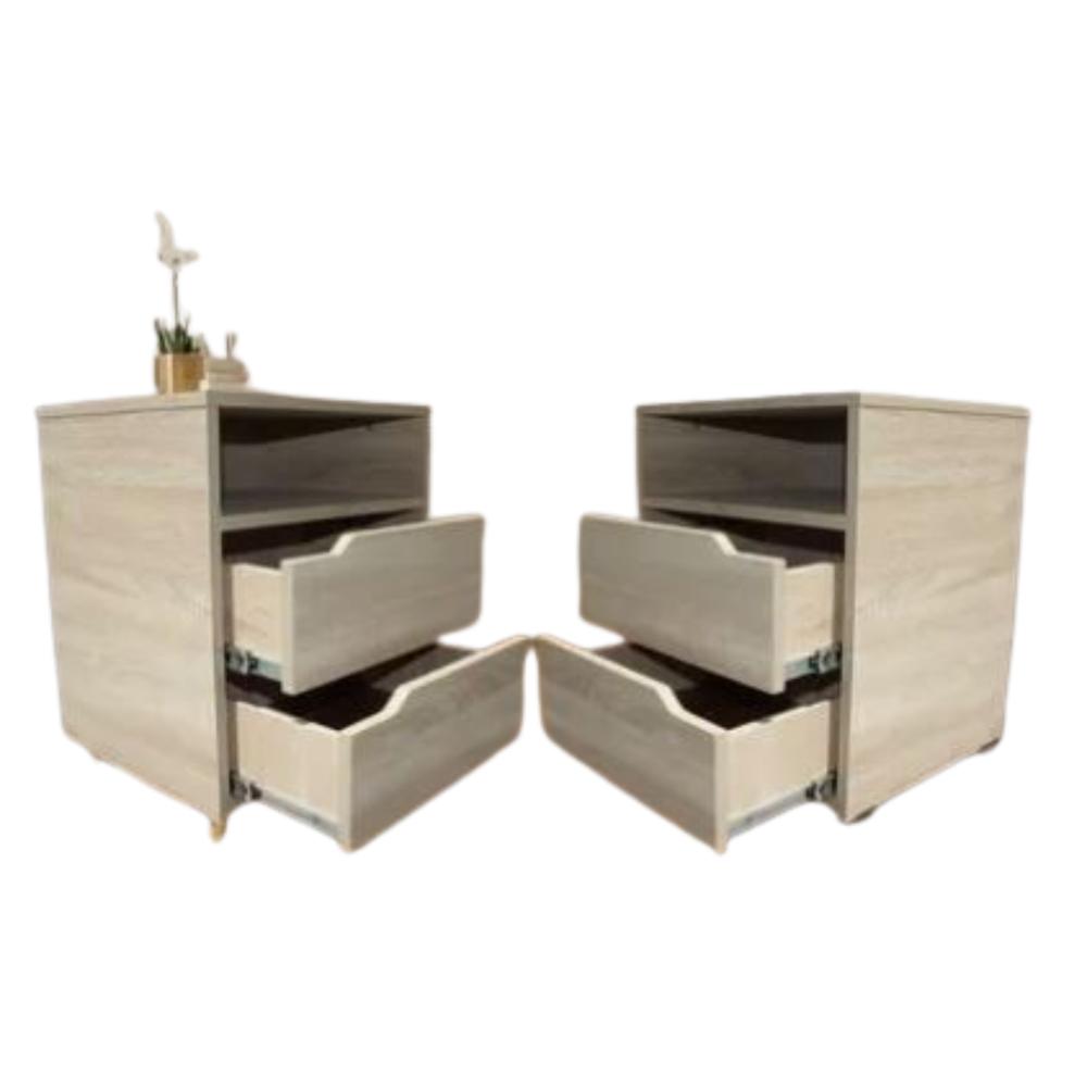 Combo 2 Mesas De Noche Modernas Nocheros Con 2 Cajones 1 Estante Color Beige Dormitorio Muebles