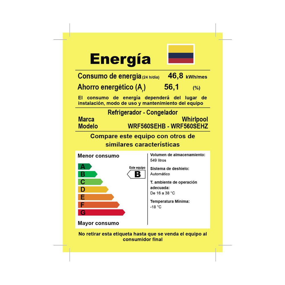 Nevecón WHIRLPOOL Tipo Europeo 549 Litros  WRF560SEHB Negro img #9