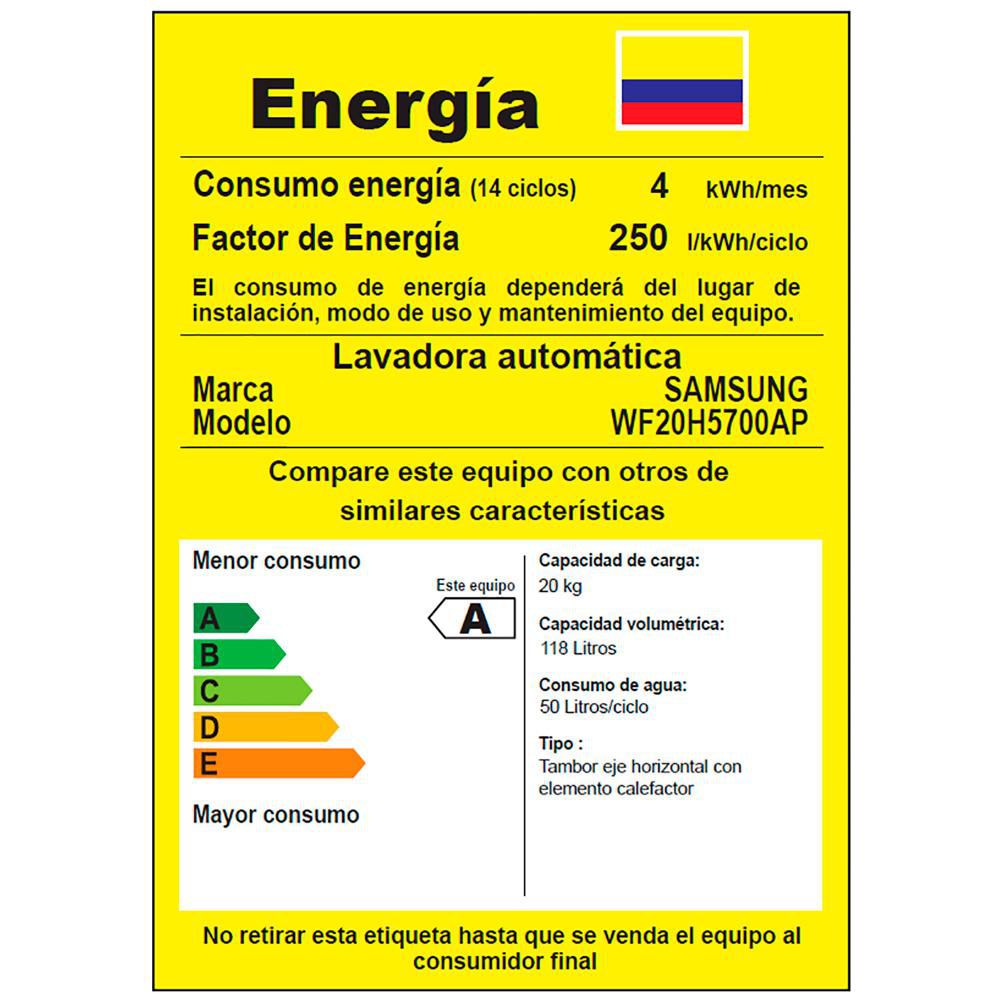 Lavadora SAMSUNG Carga Frontal 20 kg (44lb) WF20H5700A img #5