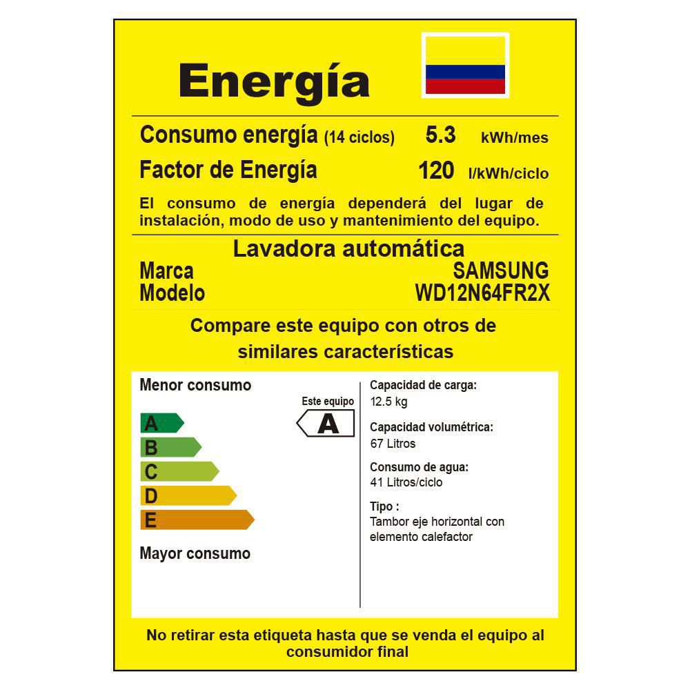 Lavadora secadora SAMSUNG Carga Frontal 12 kg (26 lb) WD12N64FR2 img #6