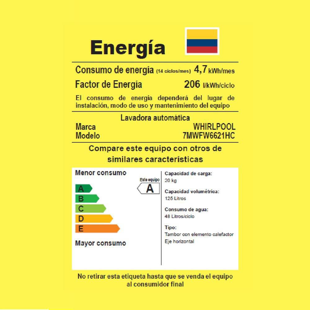 Lavadora WHIRLPOOL Carga Frontal 20 kg (44lb) 7MWFW6621HC img #6