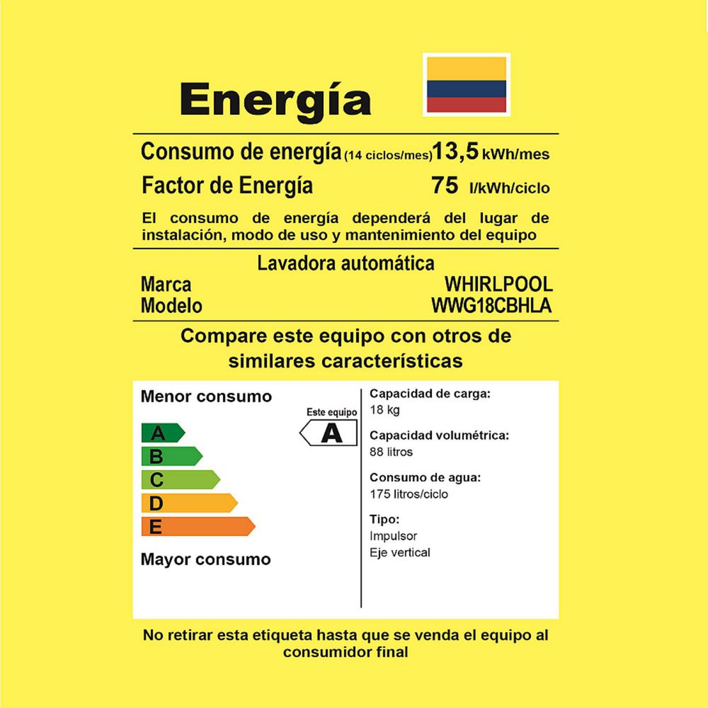 Lavadora WHIRLPOOL Carga Superior 18 kg (40 lb) WWG18CBHLA img #5