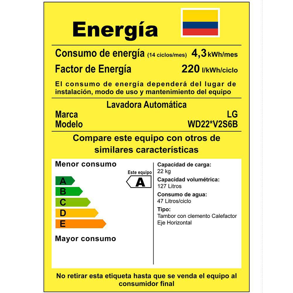 Lavadora secadora LG Eléctrica   WD22VVS6B img #6