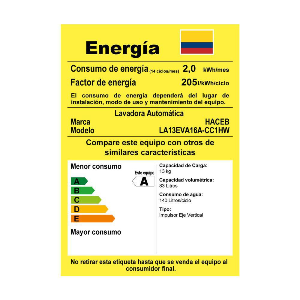 Lavadora HACEB Carga Superior 13 kg (29 lb) 9002532 img #7
