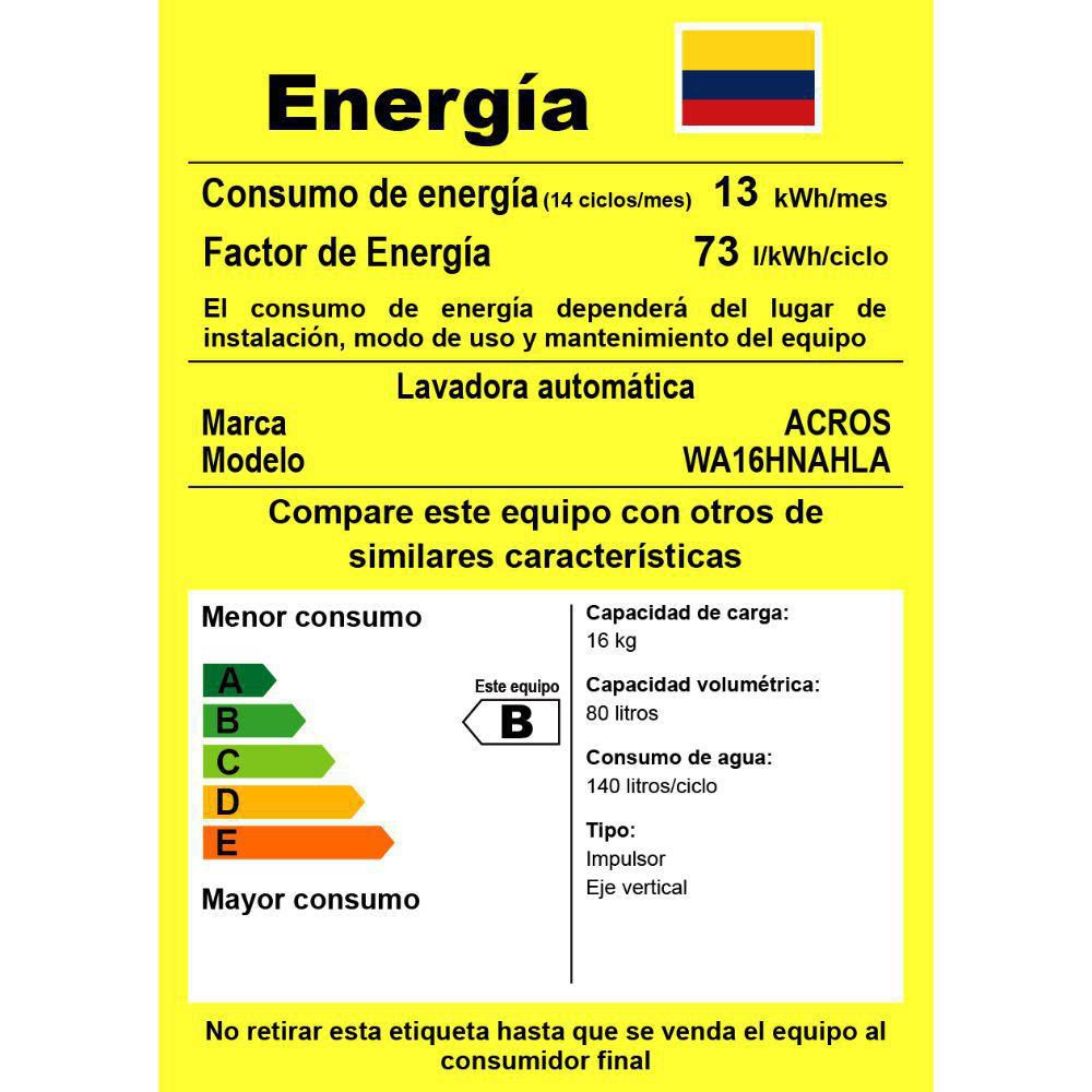 Lavadora ACROS Carga Superior 16 kg (35 lb) WA16HNAHLA img #6