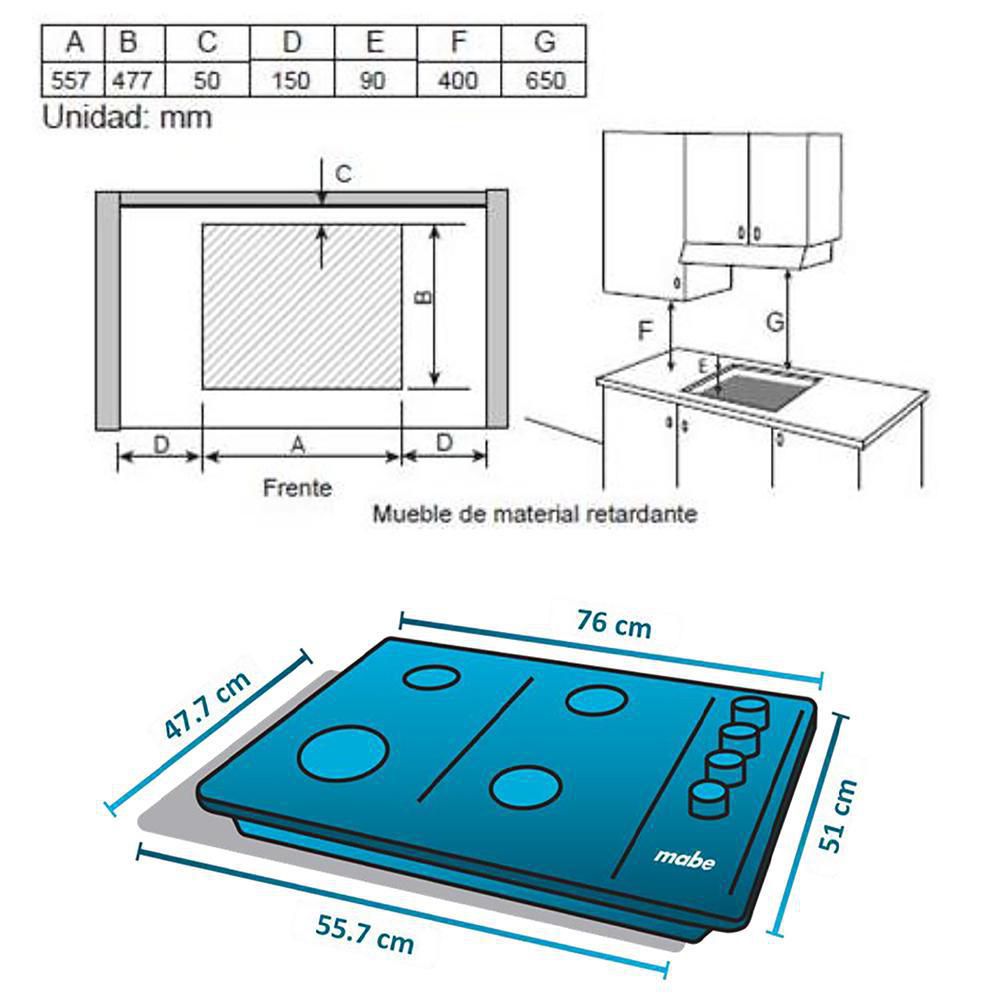 Cubierta Gas natural MABE  5 puestos PM7650GV0 img #5