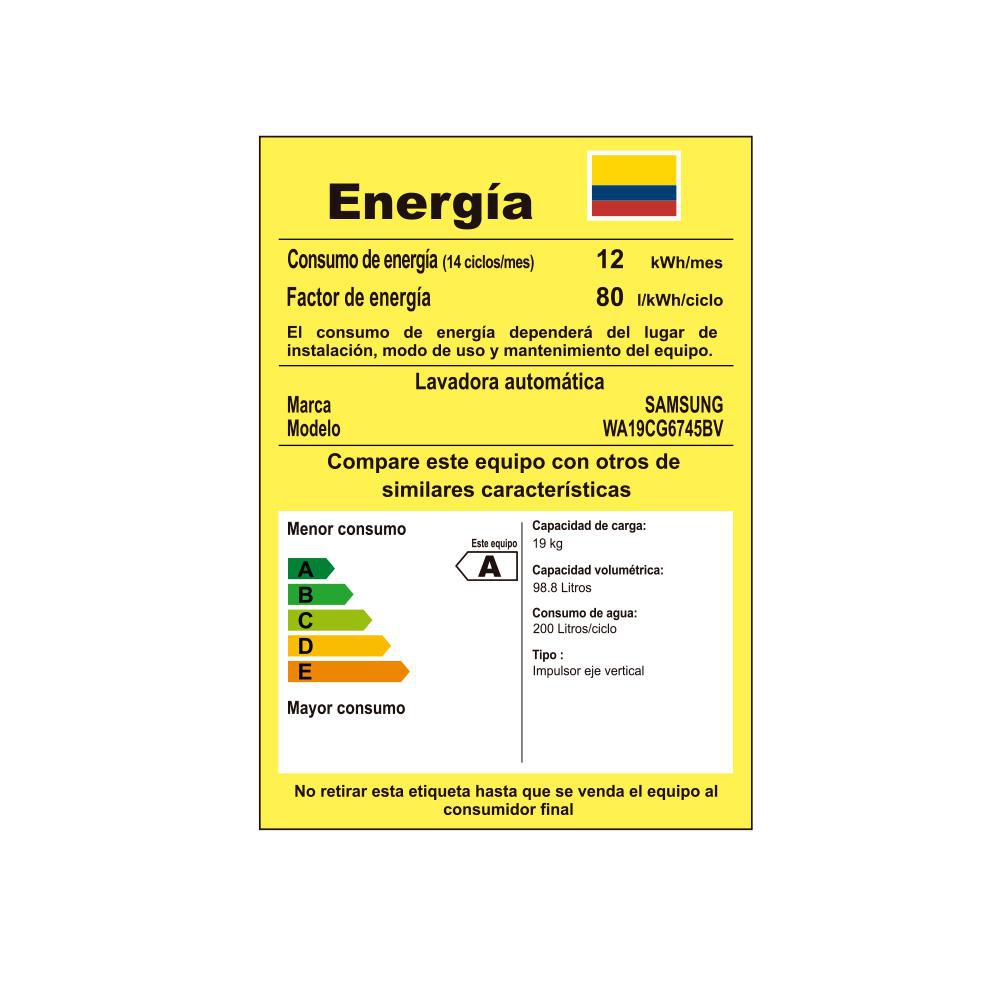 Lavadora SAMSUNG Carga Superior 19 kg (42 lb) WA19CG6745BVCO img #8