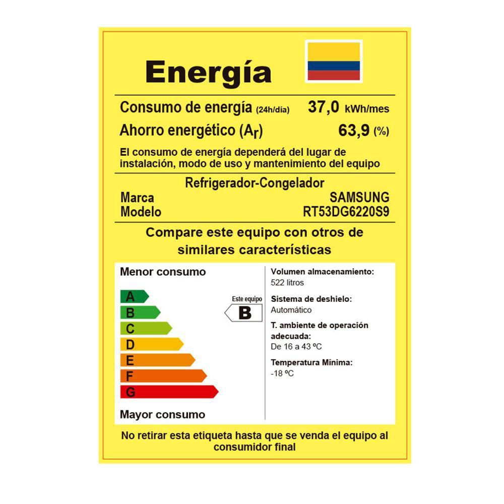 Nevera SAMSUNG No Frost Congelador Superior 522 Lts  RT53DG6220S9CO Inox img #8