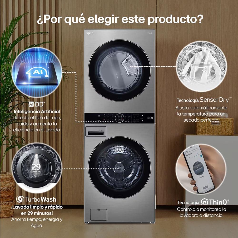 Torre de Lavado LG Gas 25 KG  WK25VS6.ASSECOL GRIS img #2