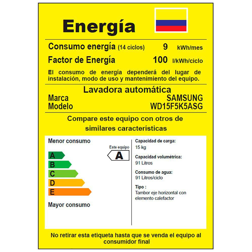 Lavadora secadora SAMSUNG  33 lb (ca. 15 kg)   WD15F5K5AS img #6