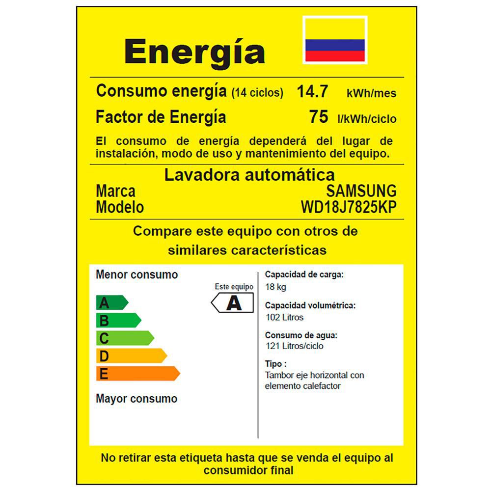 Lavadora secadora SAMSUNG  40 lb (ca. 18 kg)   WD18J7825K img #6