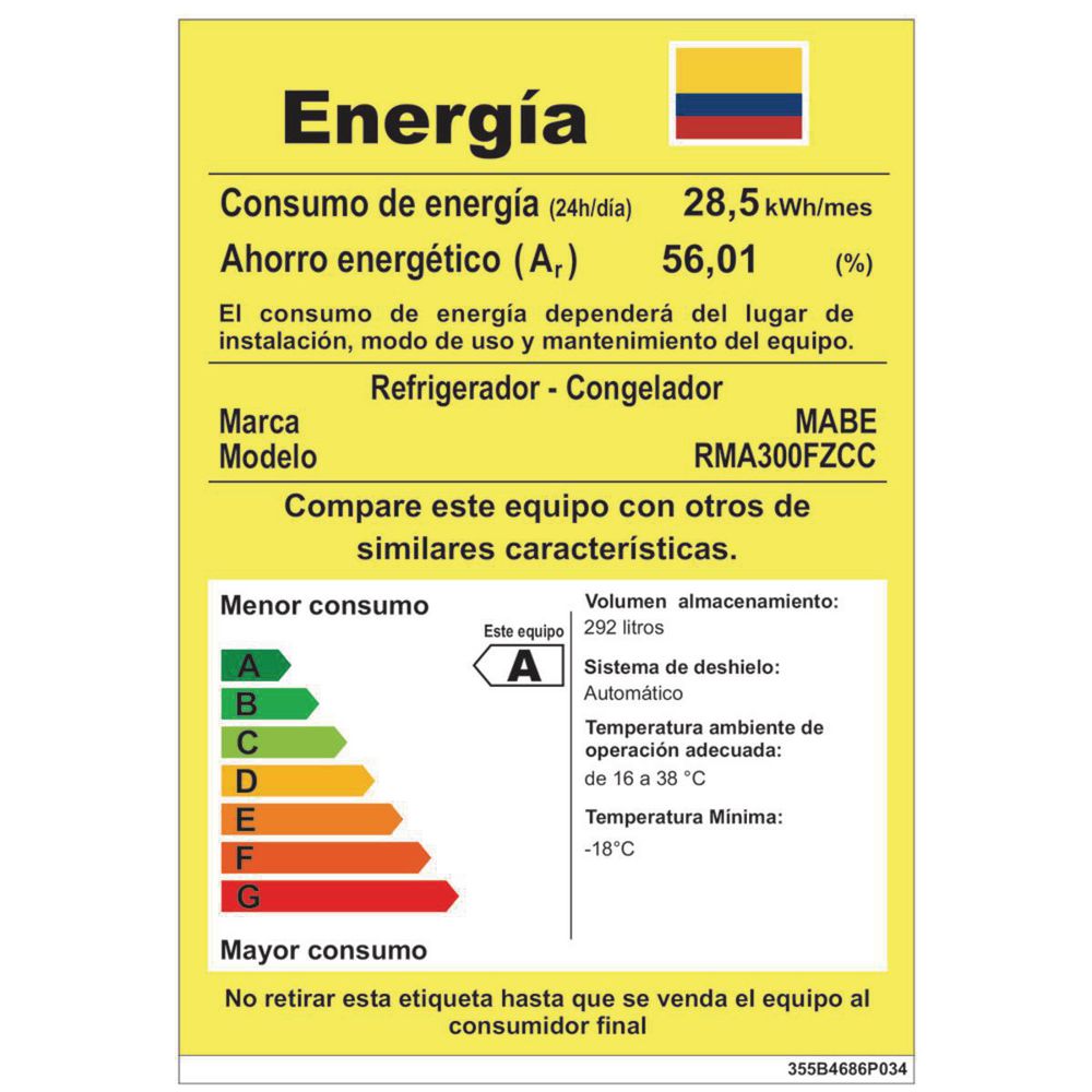 Nevera MABE Frost  300 Litros  RMA300FZCC img #3