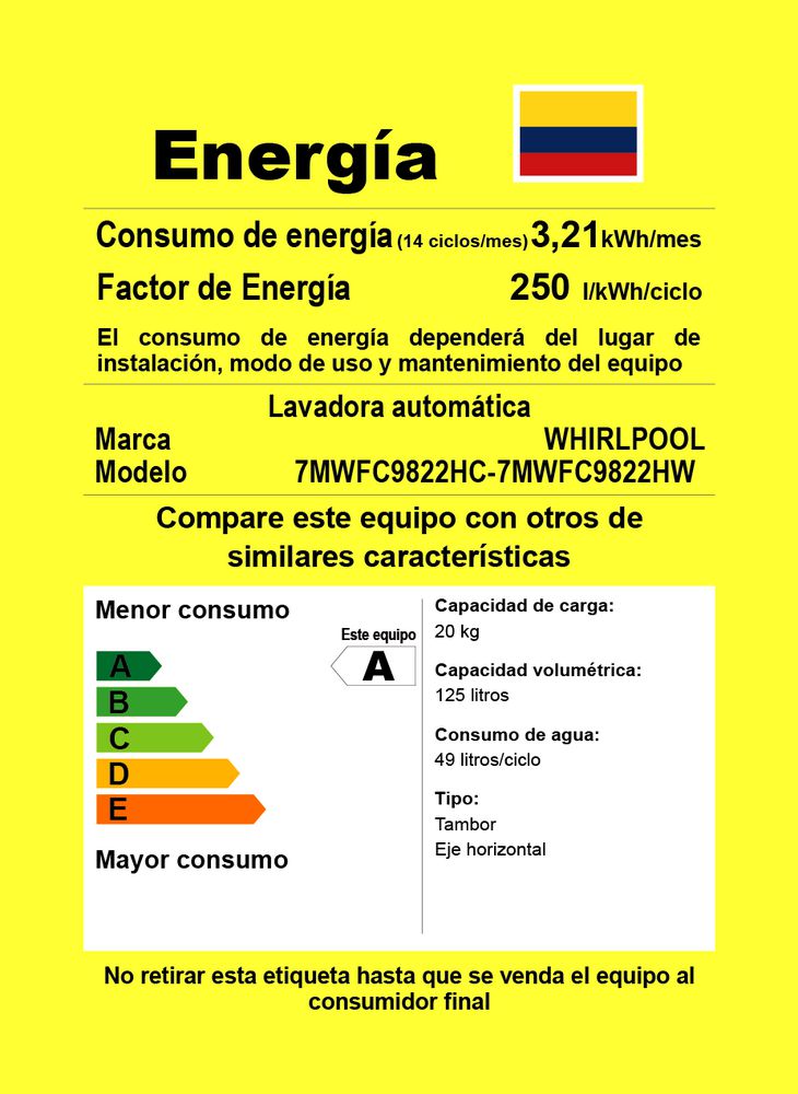 Lavadora secadora WHIRLPOOL Eléctrica 20 kg lav / 10 kg Sec  7MWFC9822HW Chrome img #6