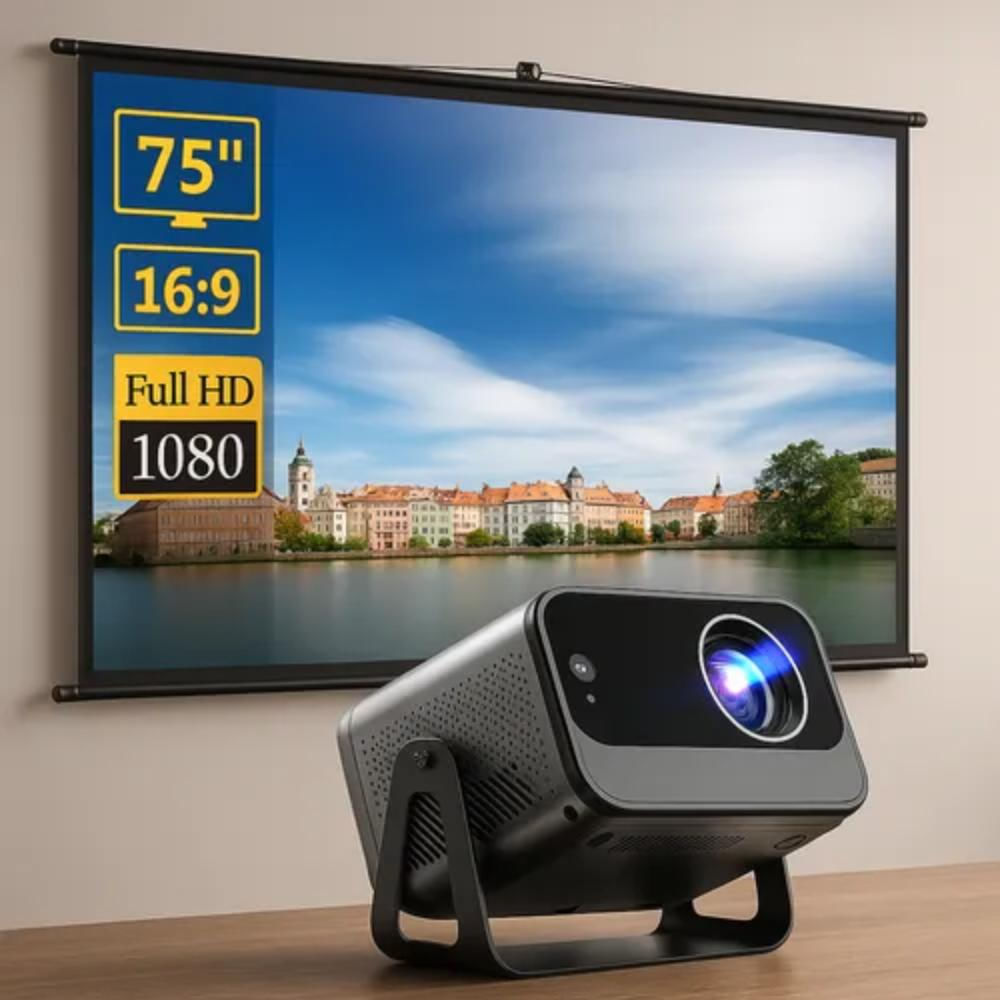 Combo Telon Proyector Hppus 12000L 4K Wifi Bluetooth 75 Pulgadas img #1