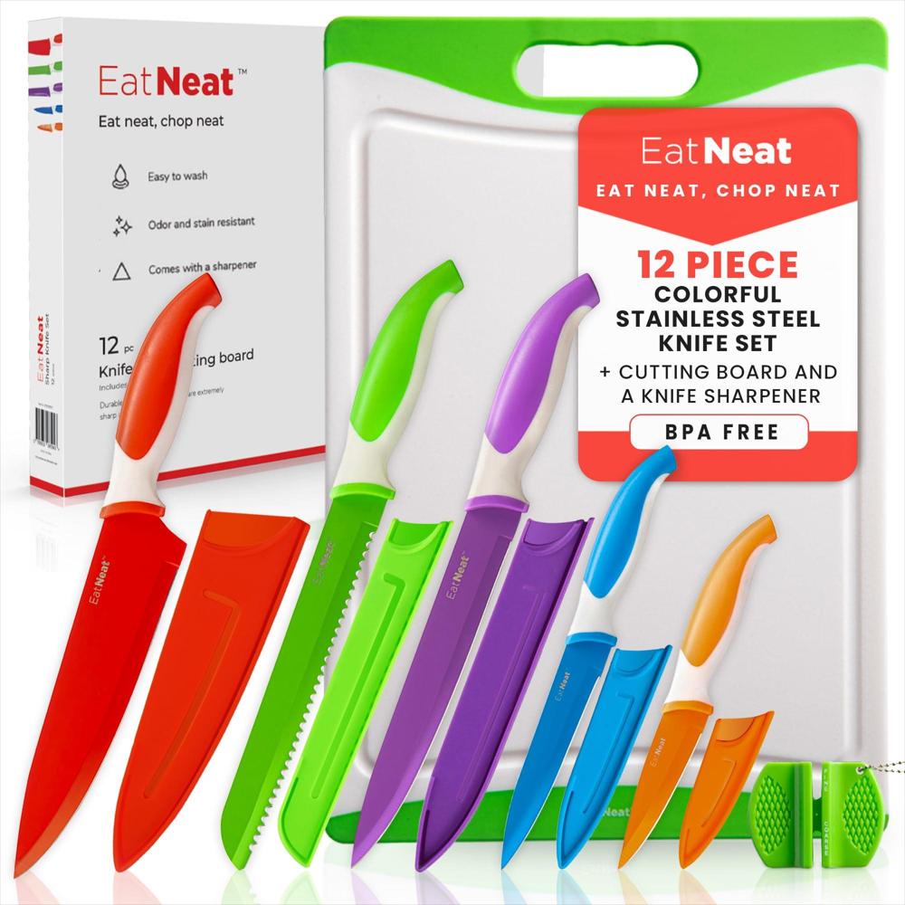 Set De 12 Cuchillos Eatneat Con Afilador Y Tabla Acero img #1