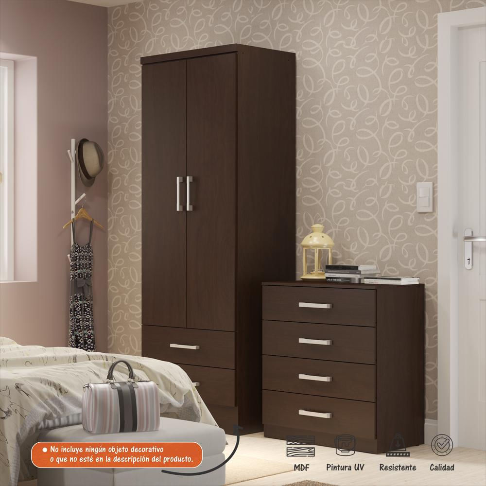 Closet Armario 2 Puertas 2 Gavetas Bertolini Color Marron img #3